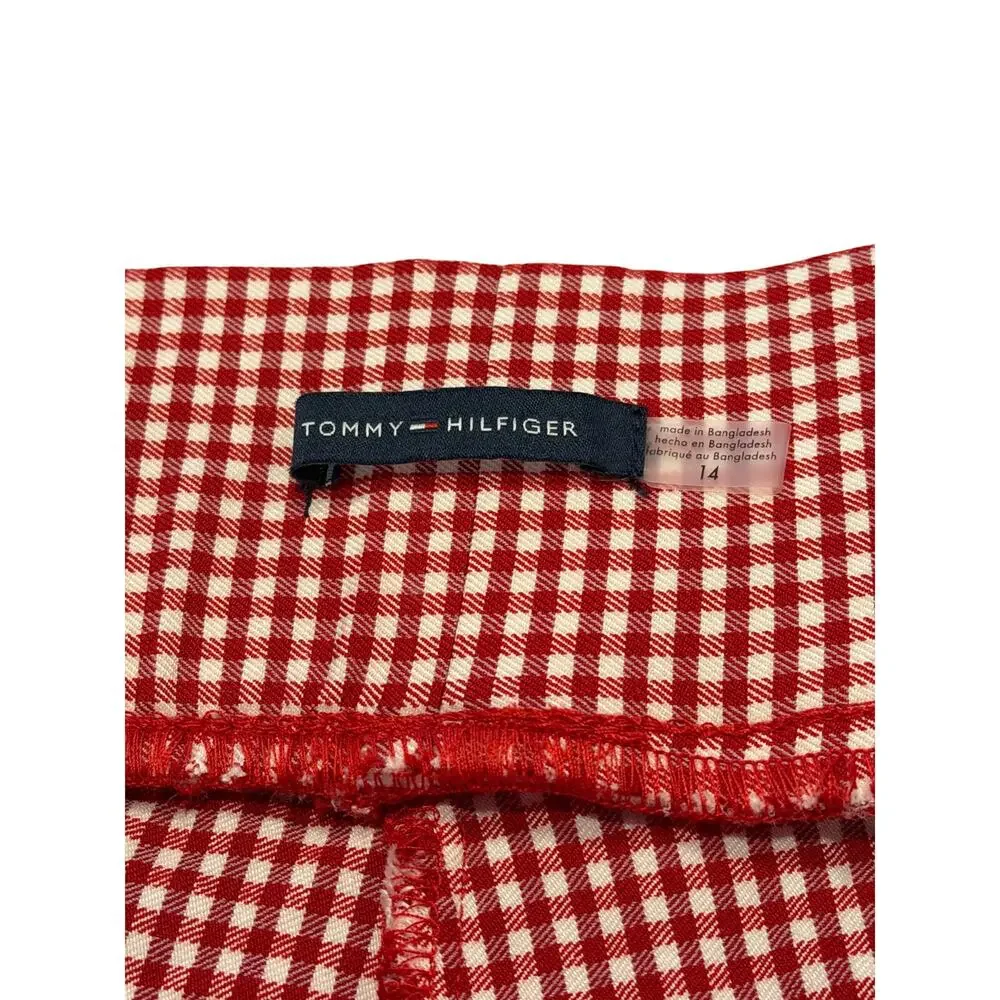 Tommy Hilfiger Bermuda Shorts 14 EUC Red White Gingham Plaid Pull On Stretch